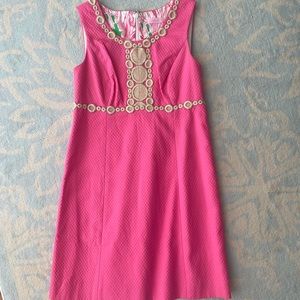 Lilly Pulitzer Hottie Pink shift dress with gold accents